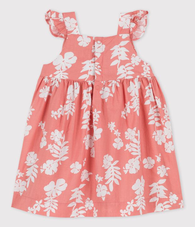 Abito beb&egrave; con fantasia hawaiana in popeline rosa/bianco