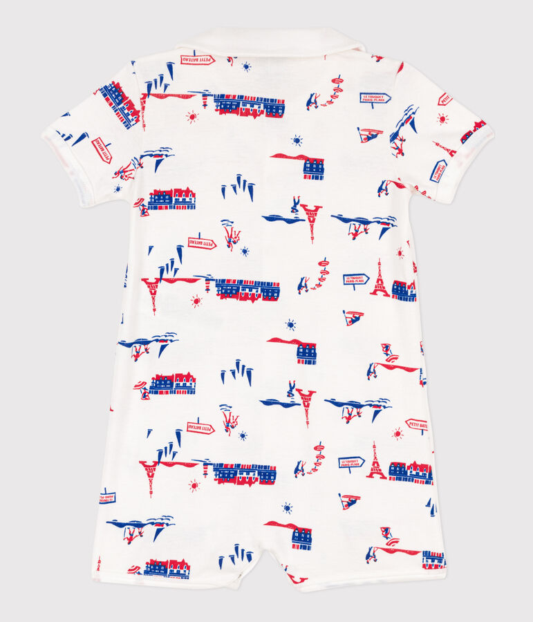 Tutina corta fantasia Parigi beb&egrave; in cotone bianco/multicolore