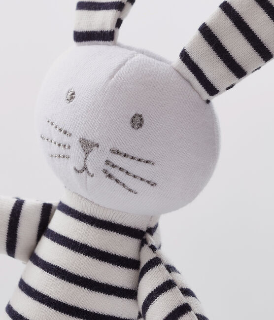 Doudou coniglietto a righe bebè in jersey bianco MARSHMALLOW/blu SMOKING