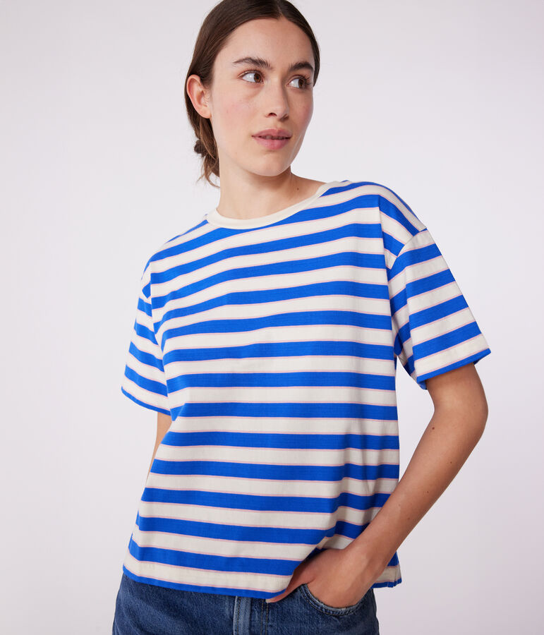 T-shirt Le Boxy in cotone a righe donna ecru/multicolore