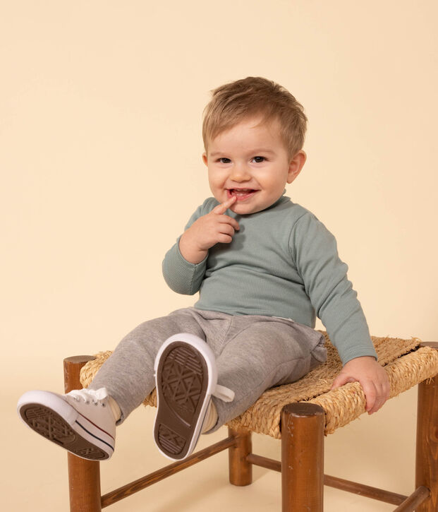 Body a manica lunga e collo alto in cotone per beb&egrave; verde