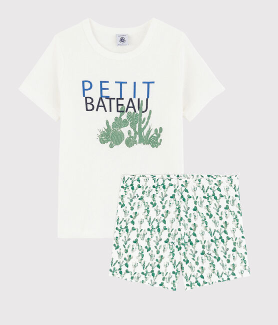 Pigiama corto cactus bambino in cotone bianco MARSHMALLOW/bianco MULTICO