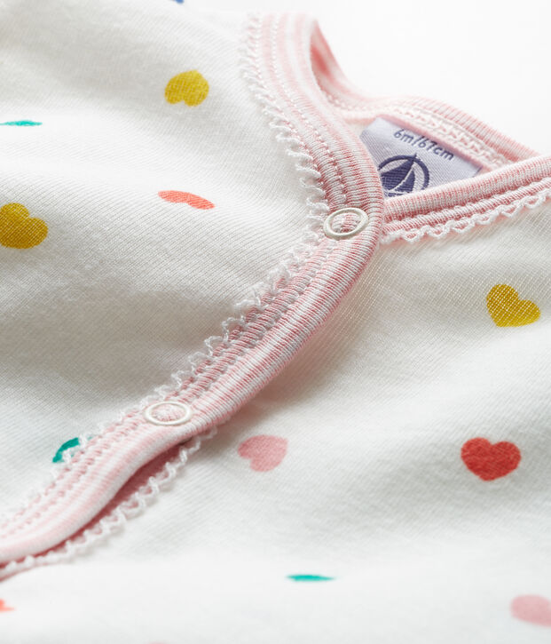 Tutina senza piedi a costine per beb&eacute; femmina bianco/multicolore