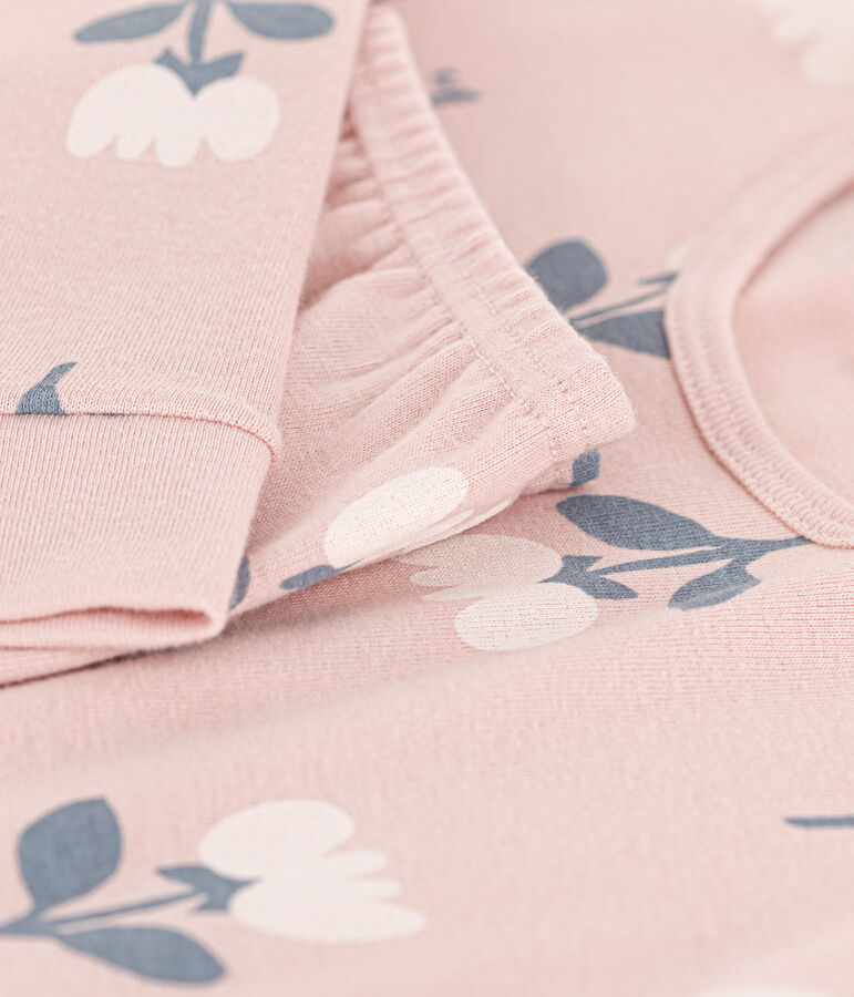 Pigiama bambina in cotone aderente rosa SALINE/bianco MULTICO