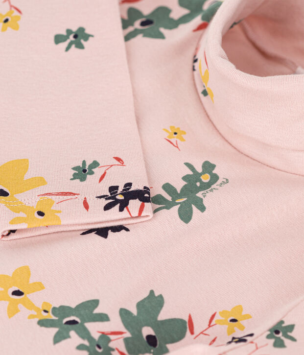 Dolcevita in cotone a fiori bambina rosa/multicolore