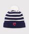 Cuffietta in maglia a righe foderata in pile neonato blu/ecru