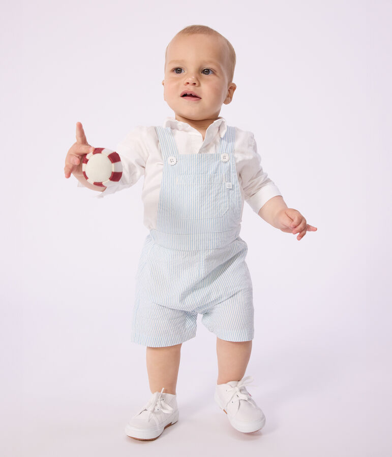 Salopette corta in cotone a righe neonato blu MARSHMALLOW/ FLO