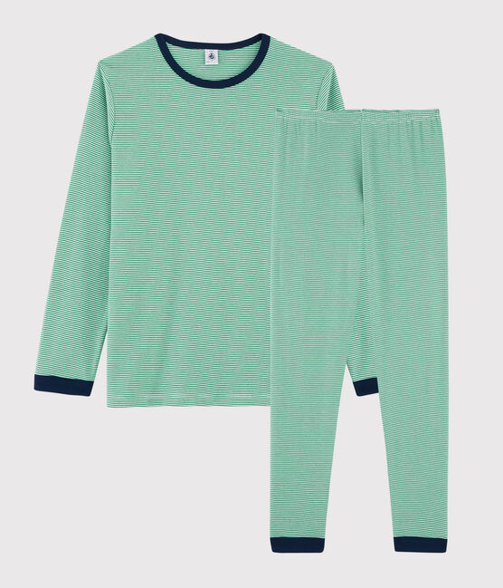 Pigiama millerighe unisex a costine verde PRADO/bianco MARSHMALLOW