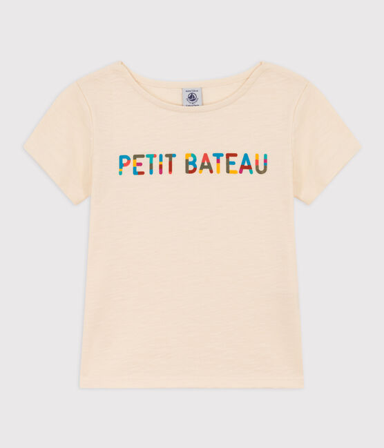 T-shirt bambina in cotone stampato ecru AVALANCHE