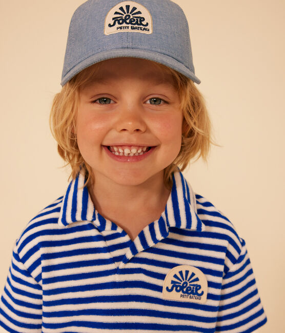 Polo a manica corta in spugna bouclette bambino blu SURF/ AVALANCHE