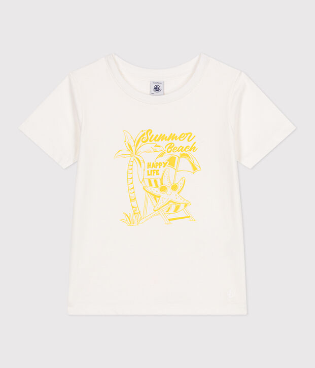 T-shirt a maniche corte in cotone con stampa bambino bianco/giallo