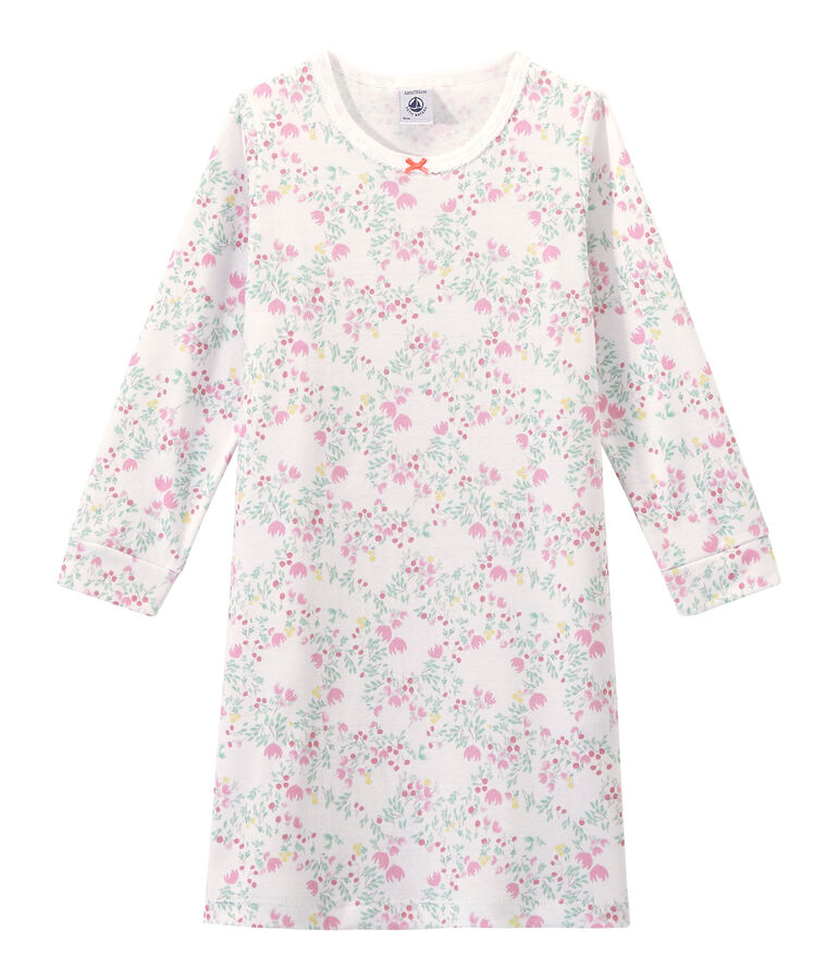 Camicia da notte bambina maniche lunghe stampata bianco ECUME/bianco MULTICO