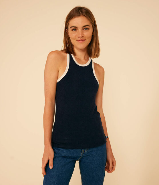 Canotta donna in spugna di cotone blu SMOKING