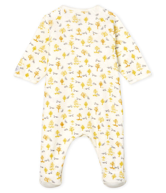 Tutina pigiama bebè maschio in spugna bouclette grattata super calda bianco MARSHMALLOW/bianco MULTICO