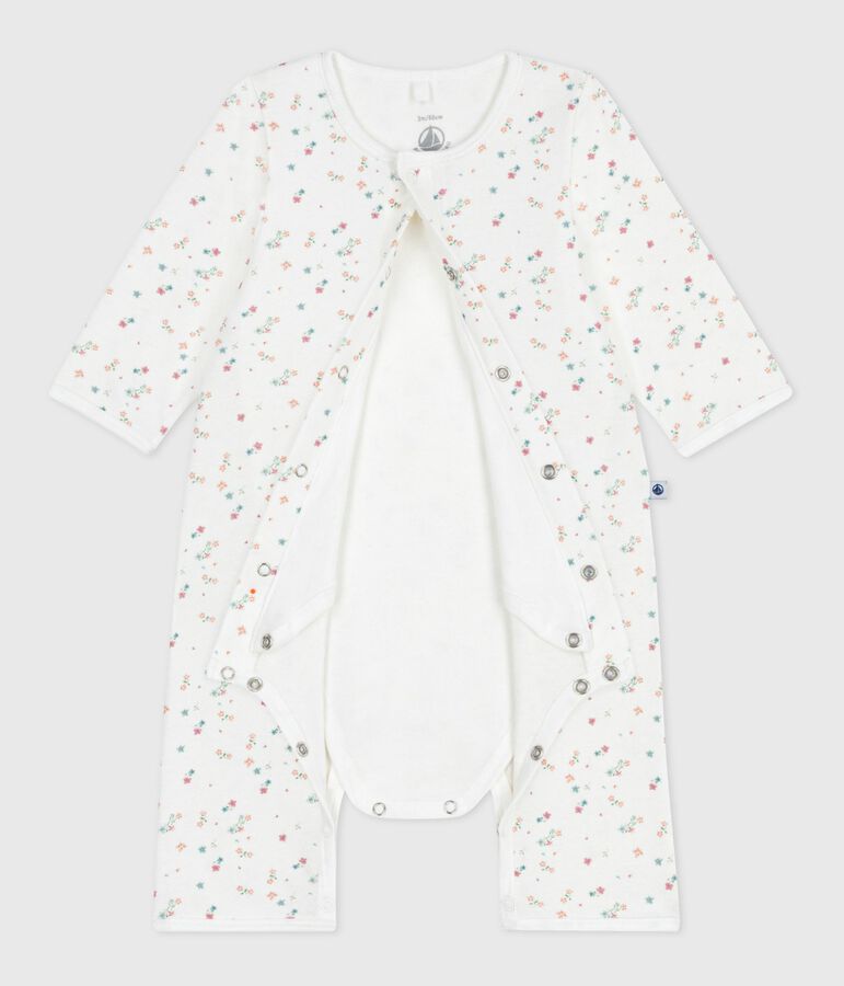 Bodyjama senza piedini in cotone con stampa a fiori neonato bianco/multicolore