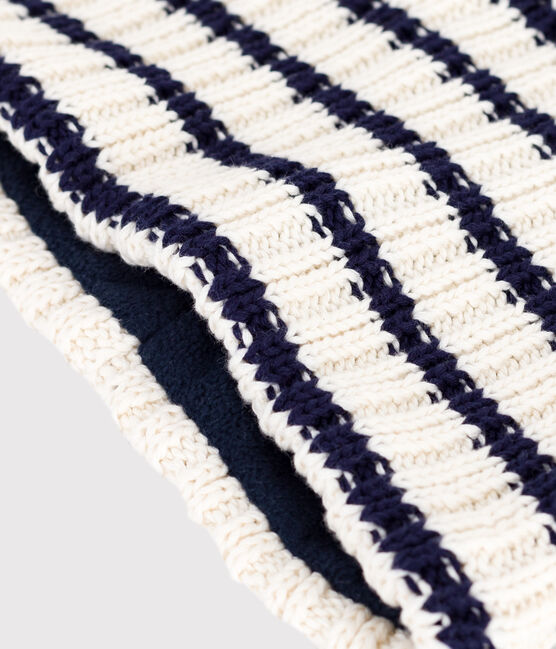 Snood in maglia a righe foderata in pile bambino blu MARSHMALLOW/ SOIR
