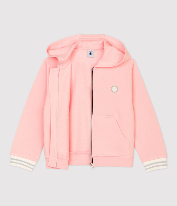 Felpa bambina con cappuccio in molleton rosa