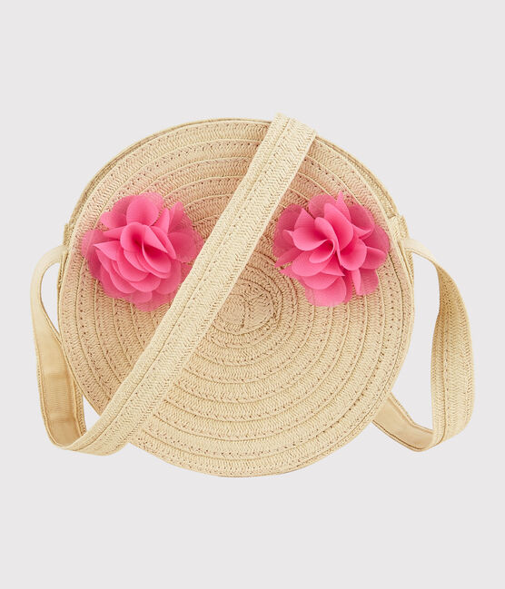 Zainetto rotondo in paglia a tracolla bambina rosa NATUREL