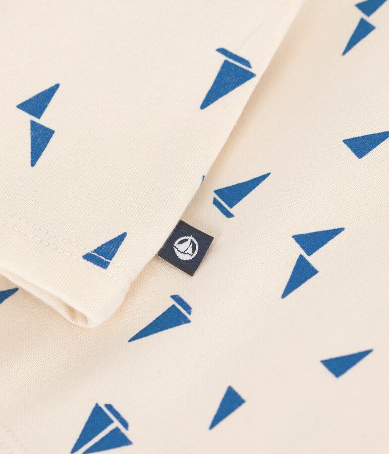 Polo a maniche corte in cotone con barchette stampate neonato ecru/blu