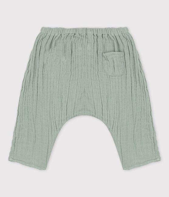 Pantaloni bebè alla turca in garza di cotone biologico tinta unita verde HERBIER