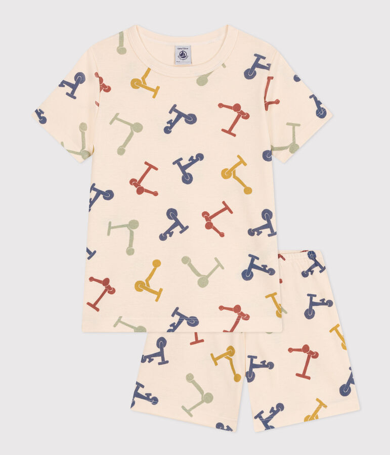 Pigiama short fantasia monopattino in cotone bambino ecru/multicolore