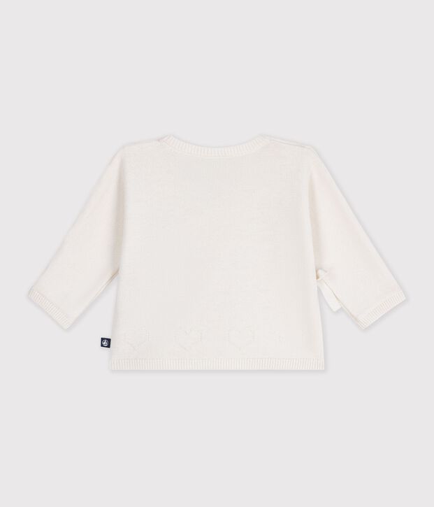 Brassi&egrave;re con incrocio in maglia traforata di misto lana e cotone neonato bianco