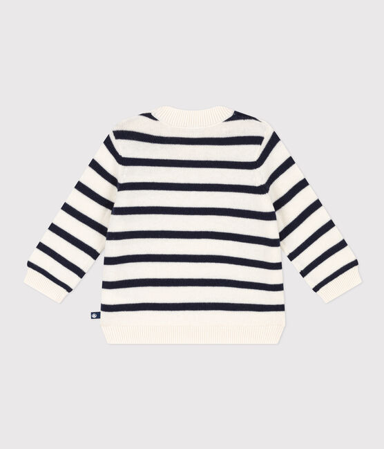Maglione a righe marinière, in lana e cotone per bebè bianco MARSHMALLOW/blu SMOKING