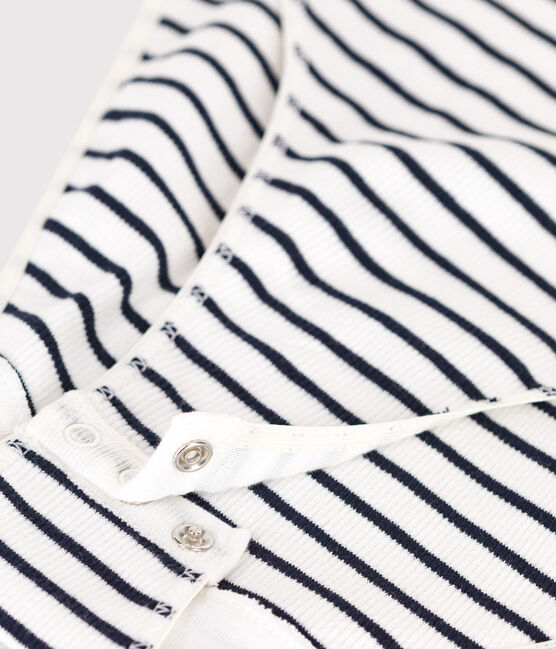 Body a maniche corte donna in misto cotone ed elastan a righe bianco MARSHMALLOW/blu SMOKING