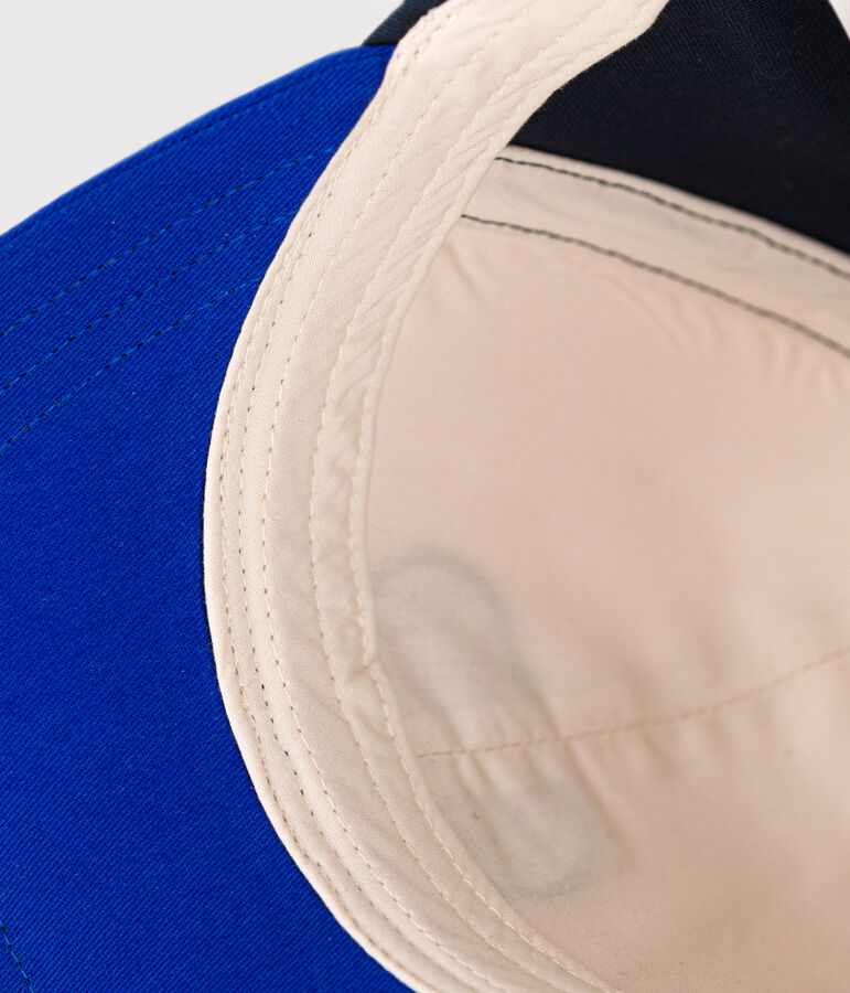 Berretto in cotone bambino ecru/blu