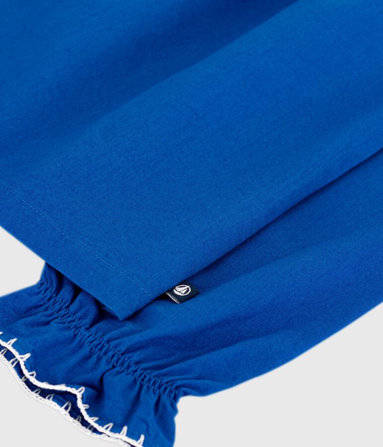 Blusa a maniche lunghe in twill di cotone tinta unita bambina blu