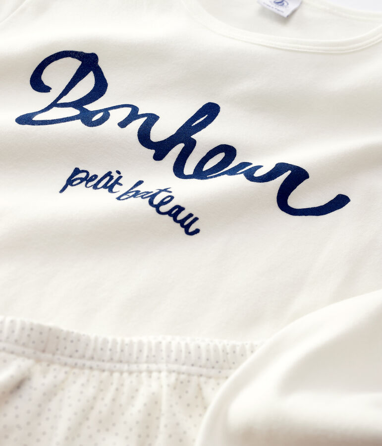 Pigiama ragazza a pois in cotone biologico bianco/blu