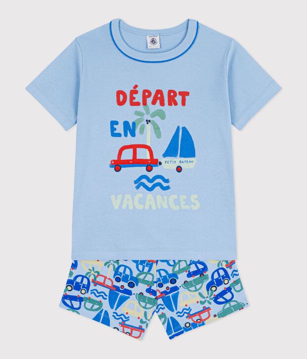 Pigiama corto in cotone con automobili stampate bambino blu/multicolore