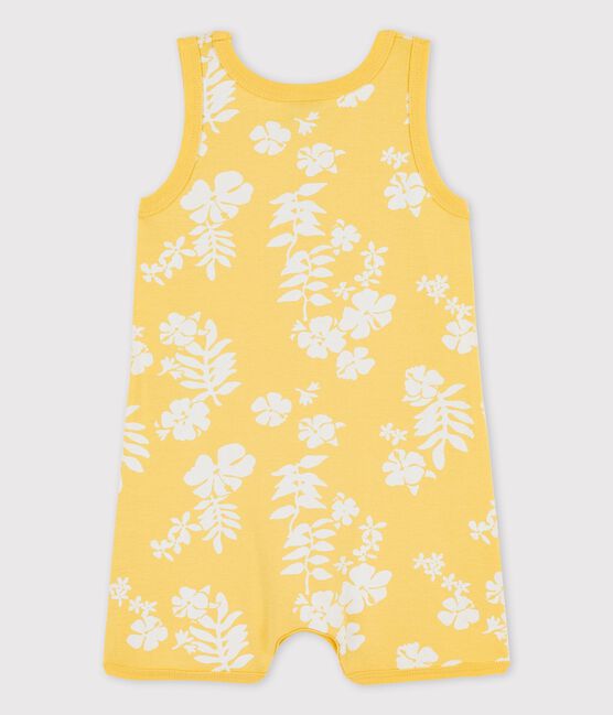 Tutina corta bebè Hawaii in cotone giallo ORGE/bianco MARSHMALLOW