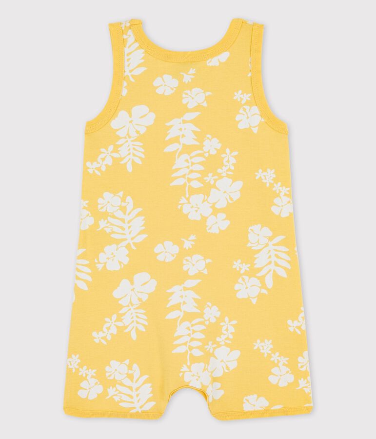 Tutina corta beb&egrave; Hawaii in cotone giallo/bianco