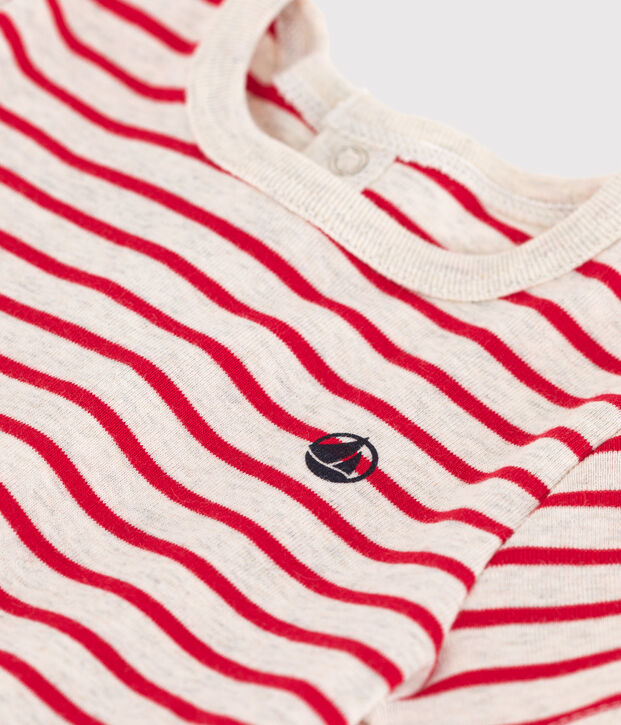 T-shirt a maniche corte beb&egrave; in cotone a righe beige/rosso