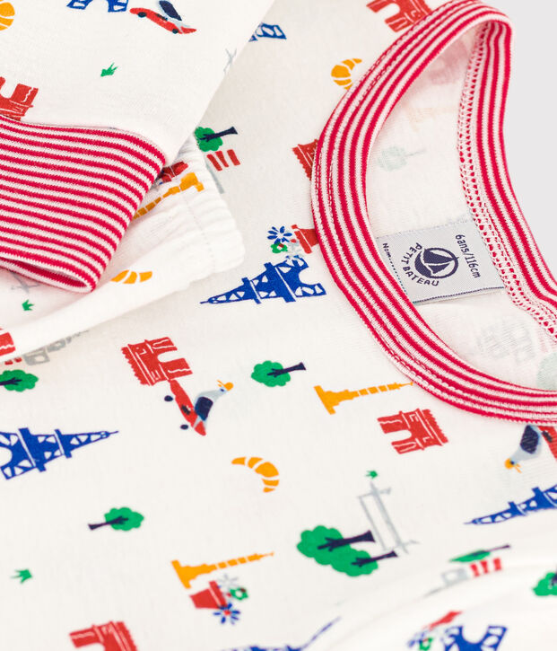 Pigiama bambino fantasia Parigi in cotone bianco/blu/multicolore