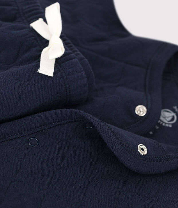 Completo 2 pezzi beb&egrave; in cotone trapuntato blu