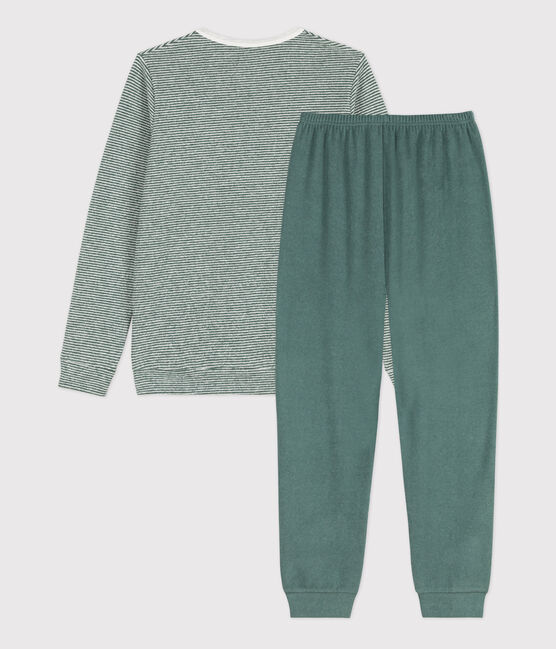 Pigiama millerighe bambina/bambino in cotone verde VALLEE/bianco MARSHMALLOW