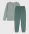 Pigiama millerighe bambina/bambino in cotone verde VALLEE/bianco MARSHMALLOW