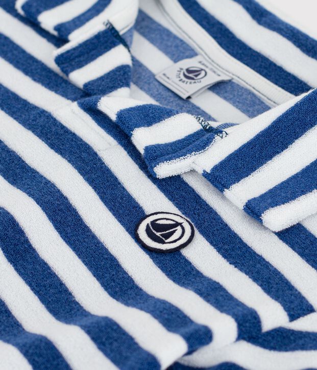 Polo a maniche corte in cotone tinta unita bambino blu/bianco