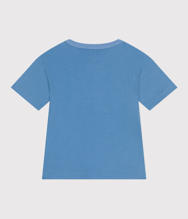 T-shirt a maniche corte in cotone con stampa bambino blu