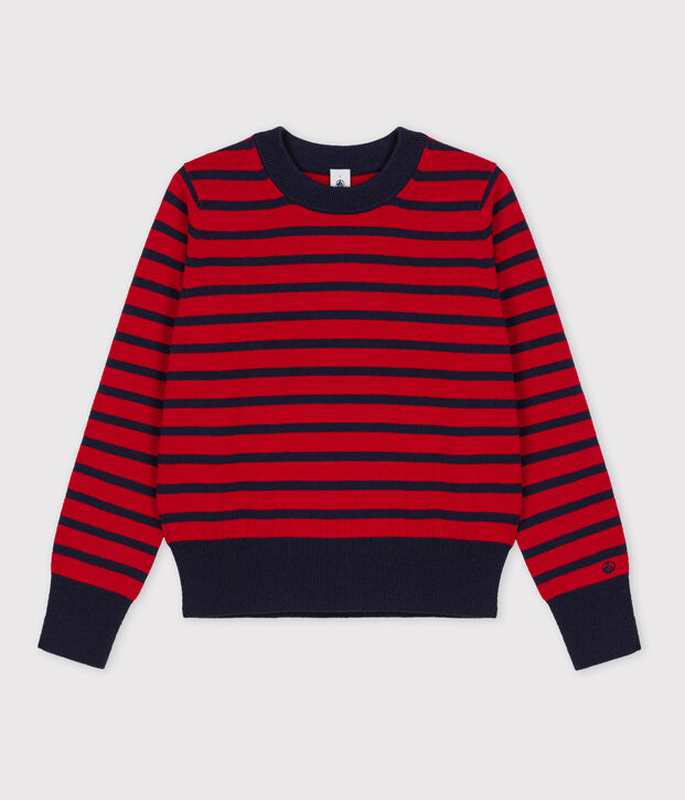 Maglione alla marinara in lana e cotone donna rosso/blu