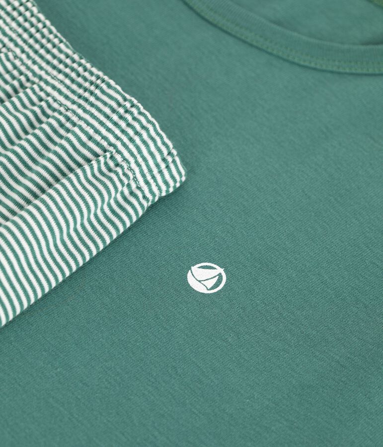 Pigiama corto in cotone a righe bambino verde/bianco