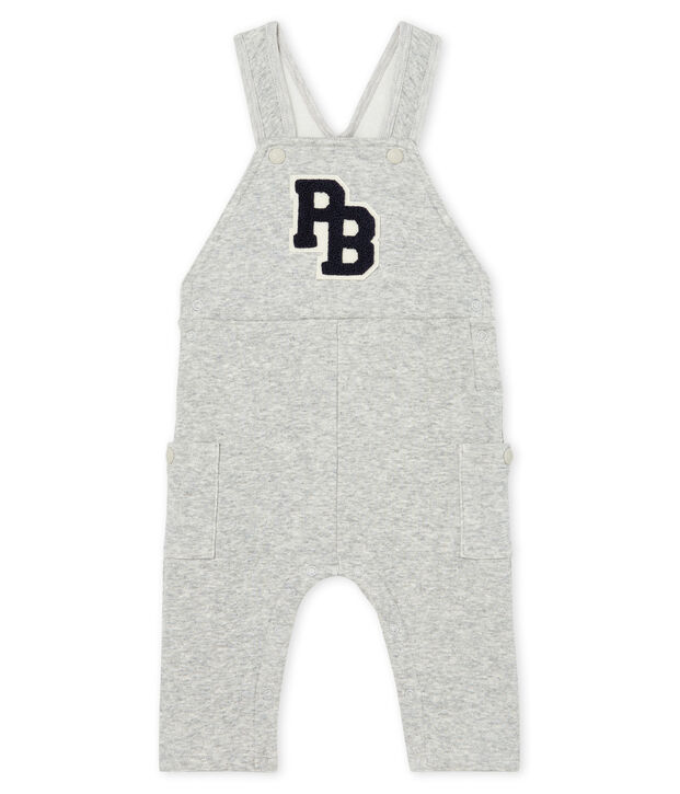 Salopette lunga beb&egrave; maschio in maglia di velluto BELUGA CHINE