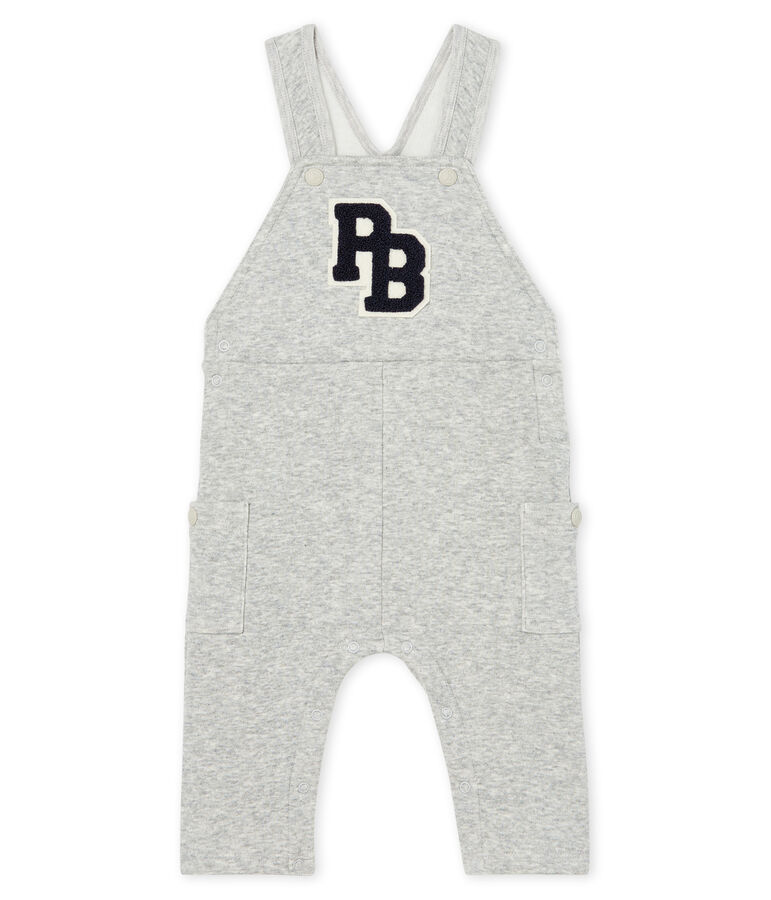 Salopette lunga beb&egrave; maschio in maglia di velluto grigio