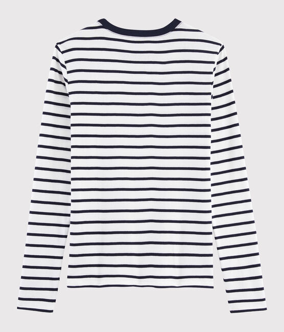 T-shirt girocollo iconica in cotone a righe Donna bianco MARSHMALLOW/blu SMOKING