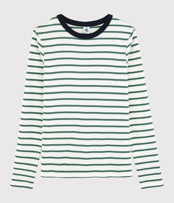 T-shirt girocollo iconica in cotone Donna bianco MARSHMALLOW/verde VALLEE
