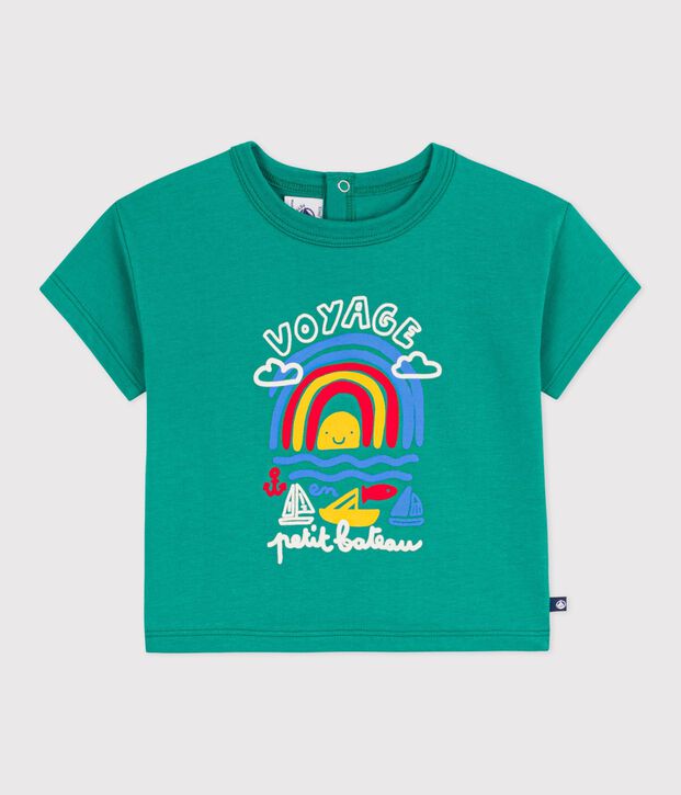 T-shirt a maniche corte in cotone con motivo gabbiano neonato verde