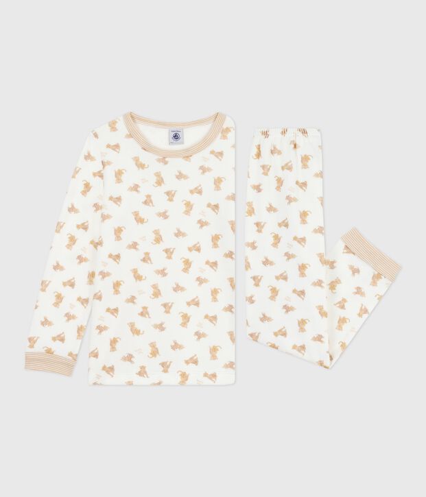 Pigiama in ciniglia con leopardi stampati bambino ecru/multicolore