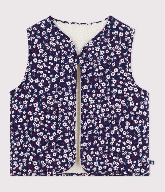 Gilet senza maniche in popeline di cotone e sherpa con stampa bambina blu SOIR/ MULTICO